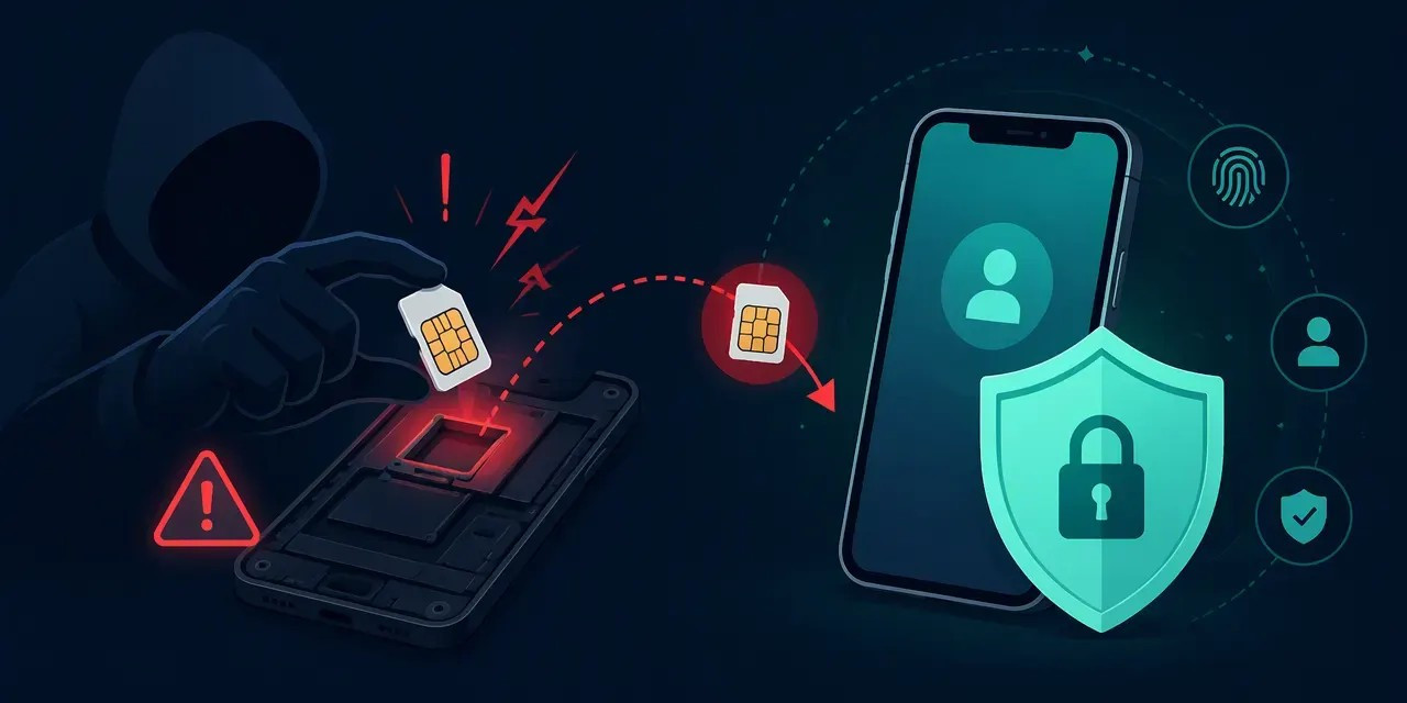 SIM-swapping attack on a phone versus a shield-protected virtual number — privacy risks explained