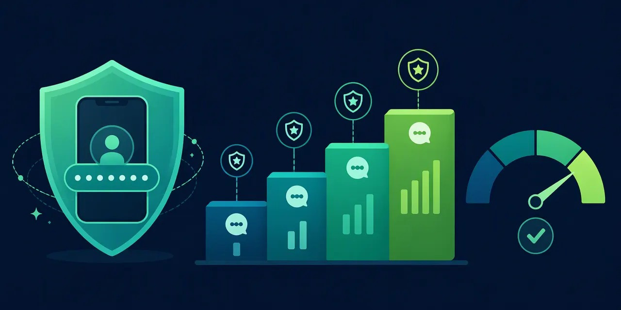 WhatsApp Business messaging limit tiers and a quality rating shield protecting a virtual number from bans